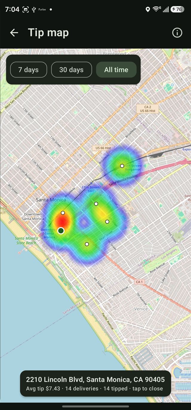 Tip heatmap showing where the good tippers are