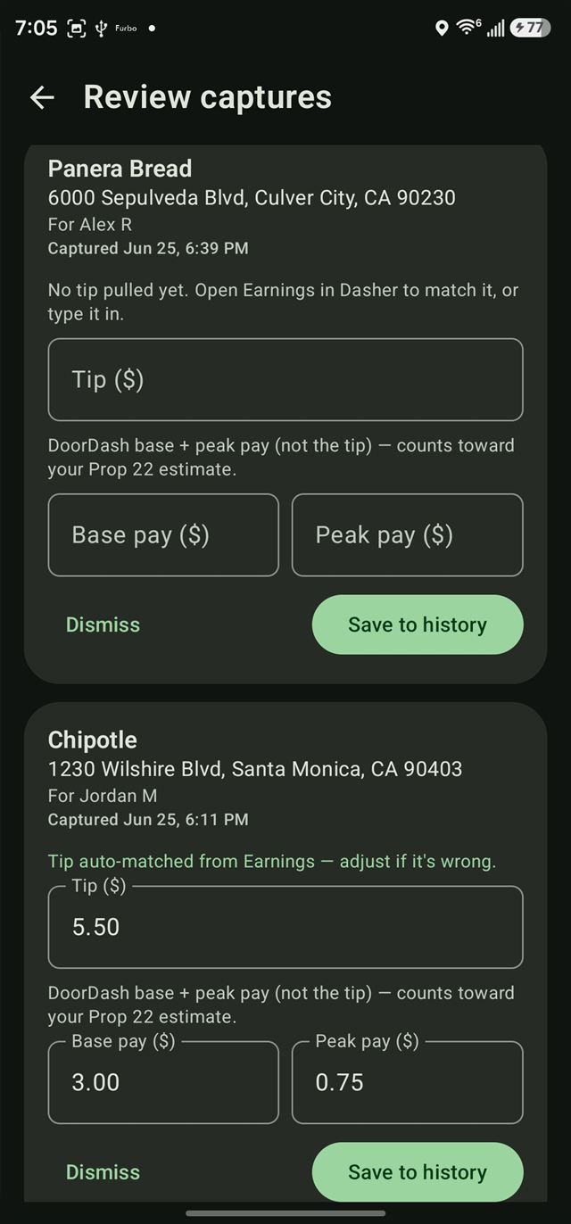 Review inbox of automatically captured deliveries